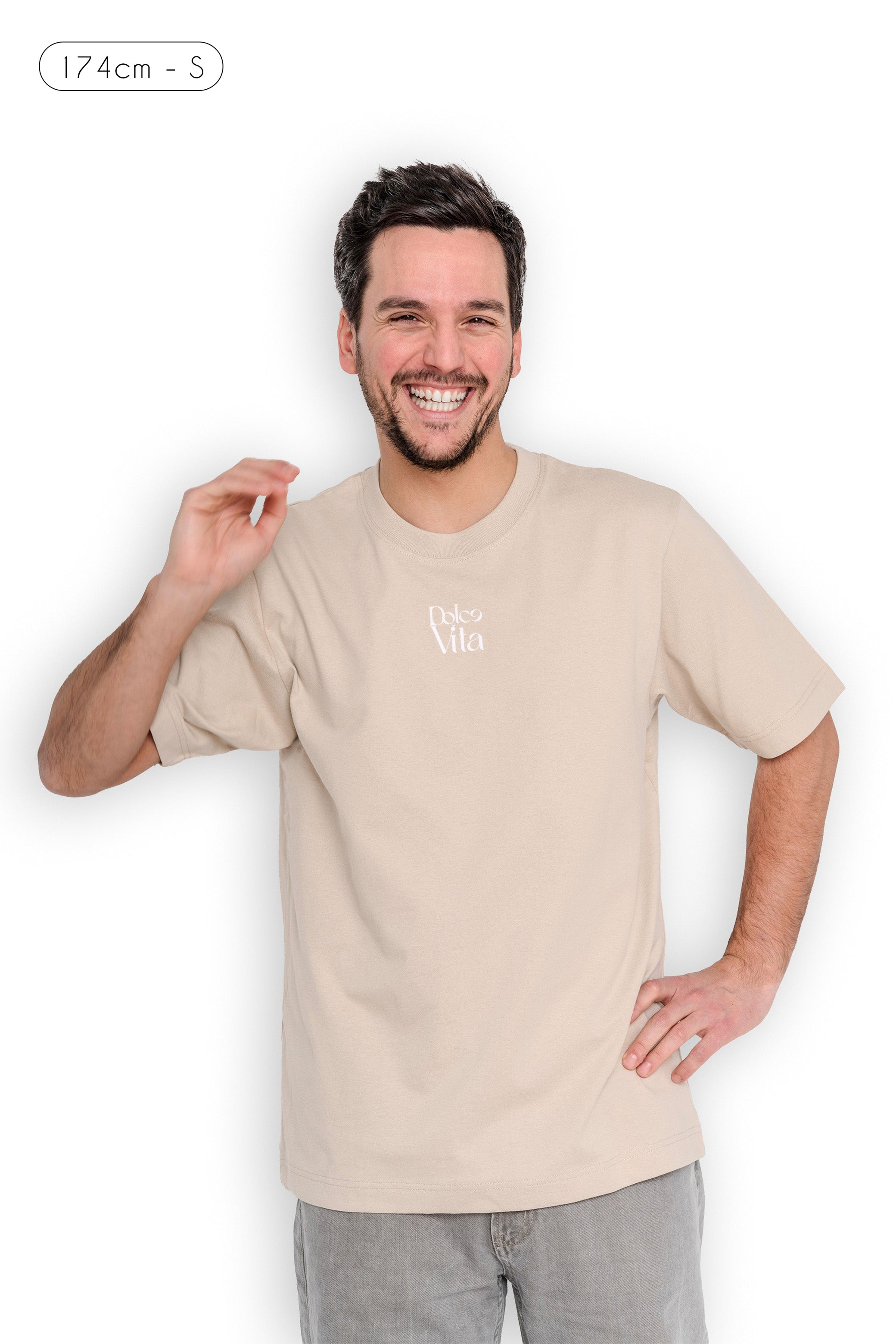 T-shirt La Vita è Bella vue avant - jersey simple 100% coton organique couleur sable