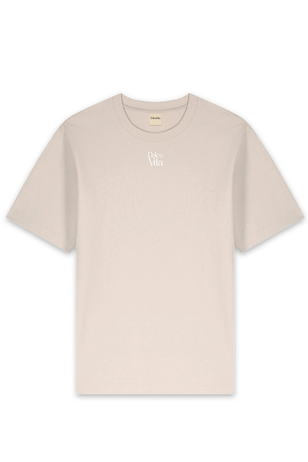 Mockup avant du t-shirt La Vita è Bella sable - Wearing Dolce Vita