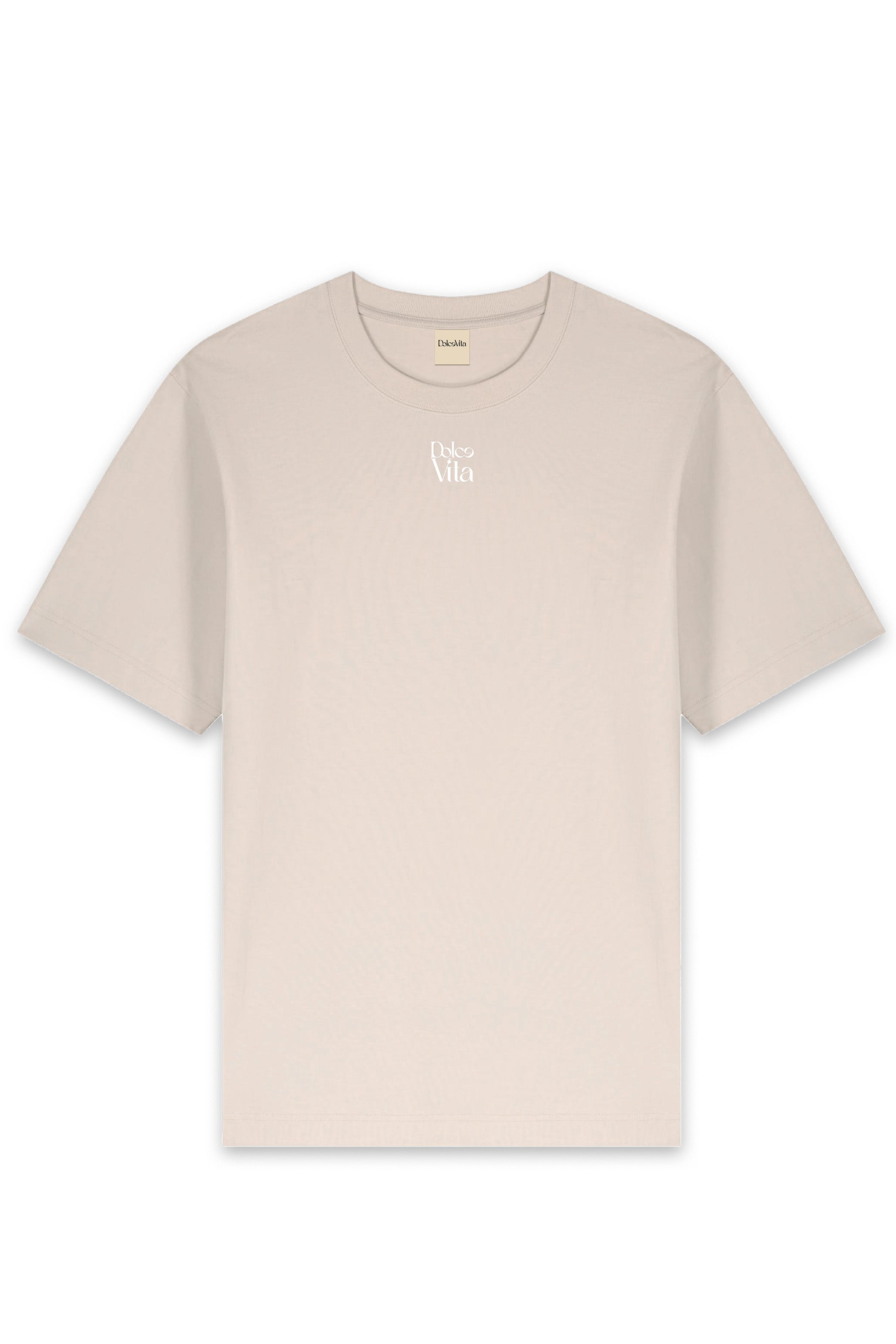Mockup avant du t-shirt La Vita è Bella sable - Wearing Dolce Vita